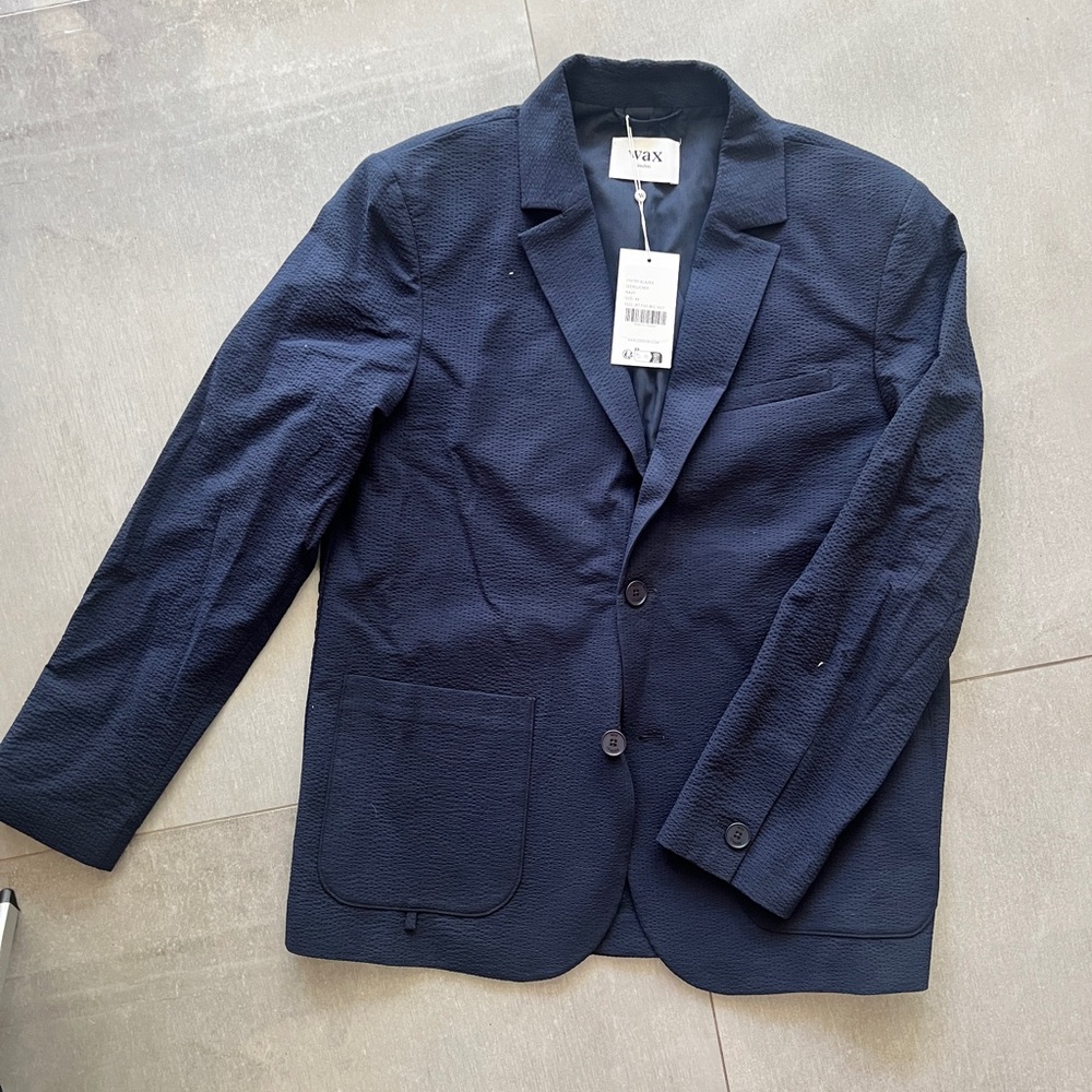 WAX London Men's ‘Fintry Seersucker Blazer’ in Navy NWT SIZE 44